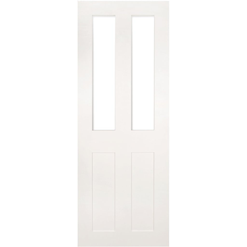 Eton Victorian Shaker Staffetta Twin Telescopic Pocket Doors - Clear Glass - White Primed