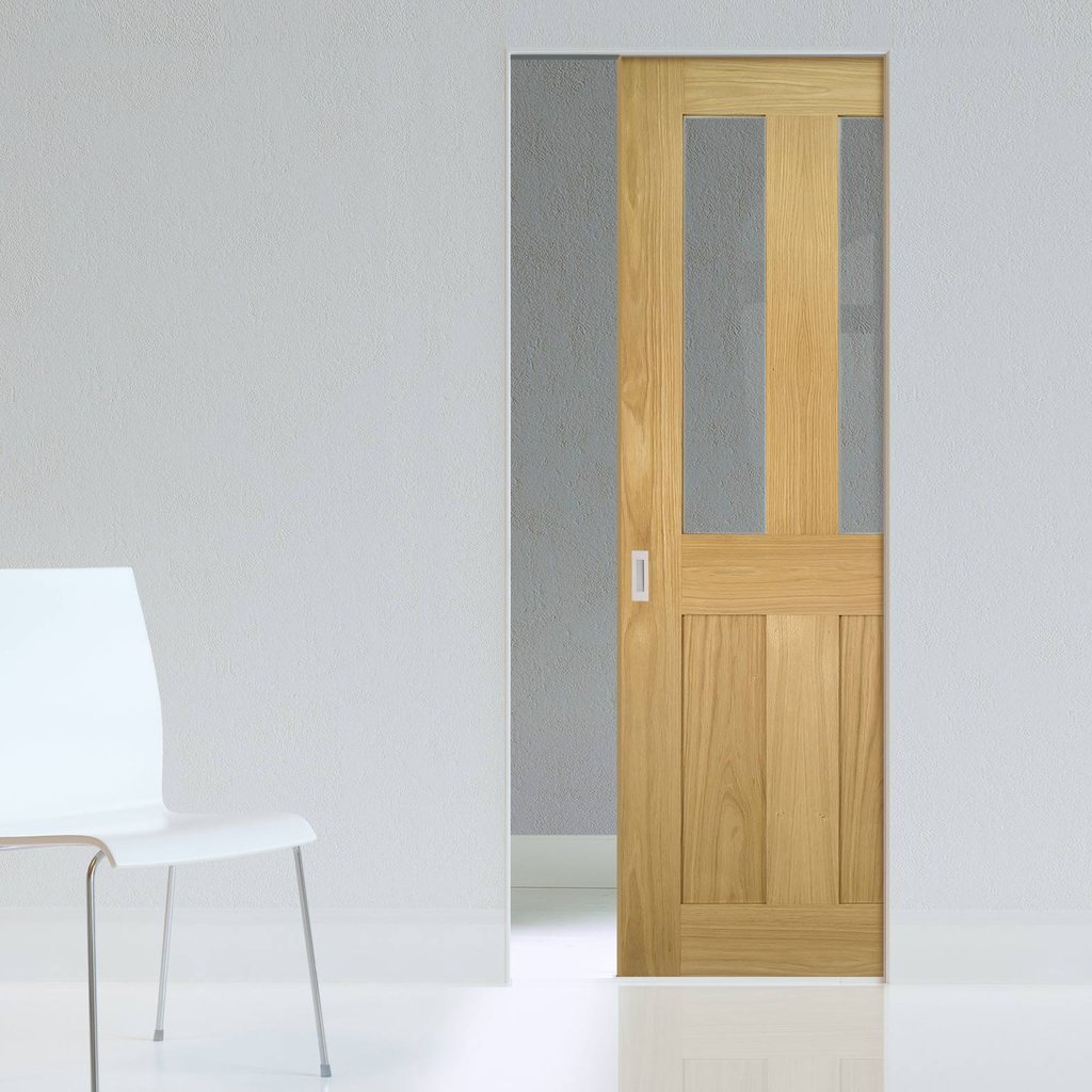 Eton Oak Absolute Evokit Single Pocket Door - Clear Glass - Unfinished
