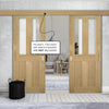 Double Sliding Door & Wall Track - Eton Real American White Oak Veneer Door - Clear Glass - Unfinished