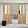 Double Sliding Door & Wall Track - Eton Real American White Oak Veneer Door - Clear Glass - Unfinished