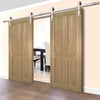 Double Sliding Door & Stainless Barn Steel Track - Eton American Oak Veneer Door - Unfinished