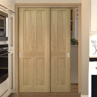 Image: Pass-Easi Two Sliding Doors and Frame Kit - Eton Real American White Oak Veneer Door - Unfinished