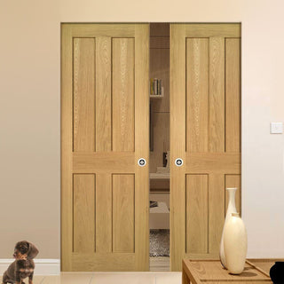 Image: Eton Oak Absolute Evokit Double Pocket Doors - Unfinished