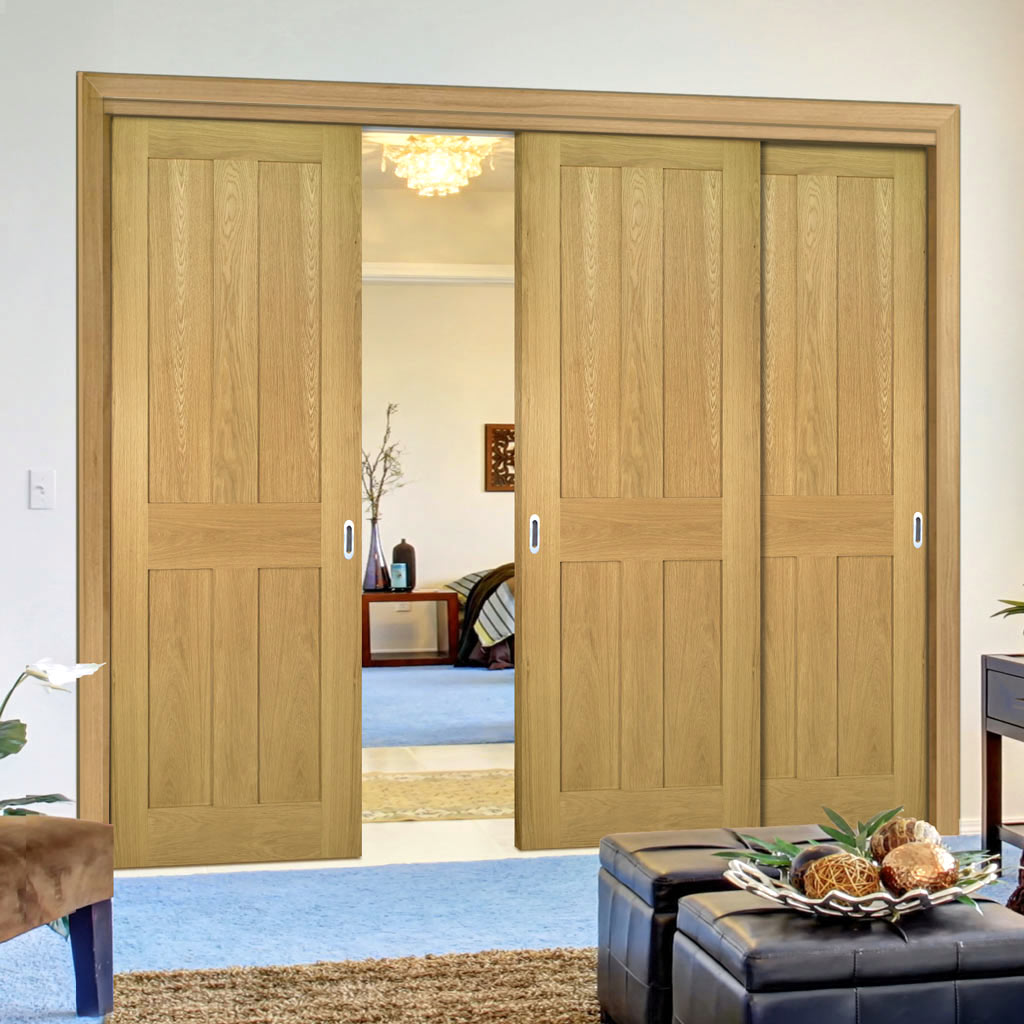 Pass-Easi Three Sliding Doors and Frame Kit - Eton Real American White Oak Veneer Door - Unfinished