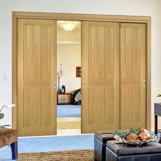 Image: Pass-Easi Three Sliding Doors and Frame Kit - Eton Real American White Oak Veneer Door - Unfinished