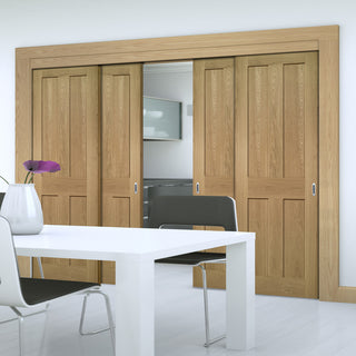 Image: Pass-Easi Four Sliding Doors and Frame Kit - Eton Real American White Oak Veneer Door - Unfinished