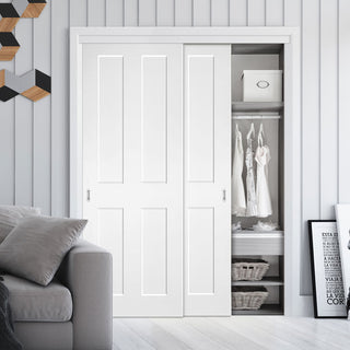 Image: Two Sliding Maximal Wardrobe Doors & Frame Kit - Eton White Primed Victorian Shaker Door
