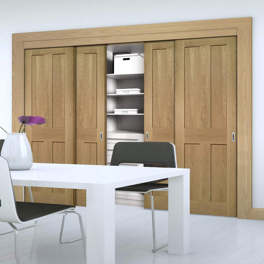 Four Sliding Maximal Wardrobe Doors & Frame Kit - Eton Real American White Oak Veneer Door - Unfinished