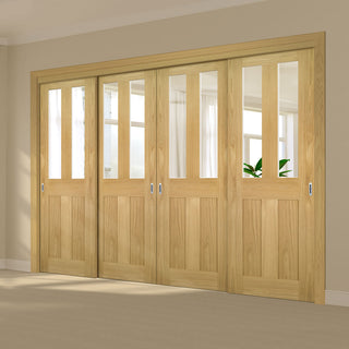 Image: Pass-Easi Four Sliding Doors and Frame Kit - Eton Real American White Oak Veneer Door - Clear Glass - Unfinished