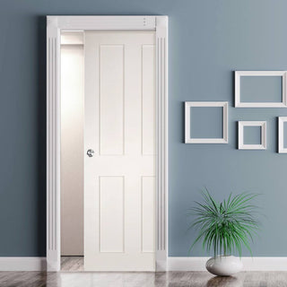 Image: Eton Victorian Shaker Single Evokit Pocket Door - White Primed