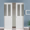 Eton Victorian Shaker Absolute Evokit Double Pocket Doors - Clear Glass - White Primed