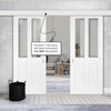 Double Sliding Door & Wall Track - Eton White Primed Victorian Shaker Door - Clear Glass