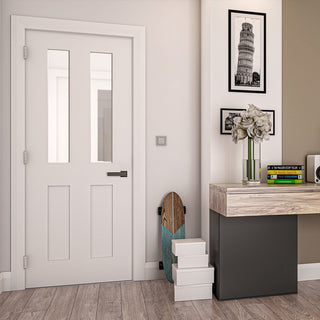 Image: Bespoke Eton White Primed Victorian Shaker Internal Door - Clear Glass