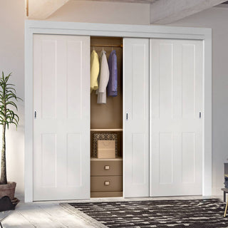 Image: Three Sliding Maximal Wardrobe Doors & Frame Kit - Eton White Primed Victorian Shaker Door