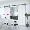 Double Sliding Door & Black Barn Track - Eton White Primed Victorian Shaker Door