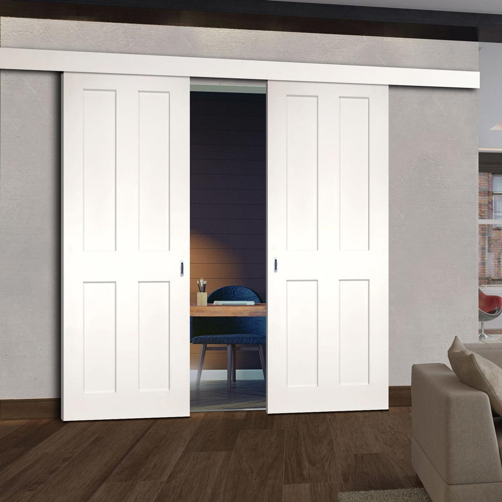 Double Sliding Door & Wall Track - Eton White Primed Victorian Shaker Door