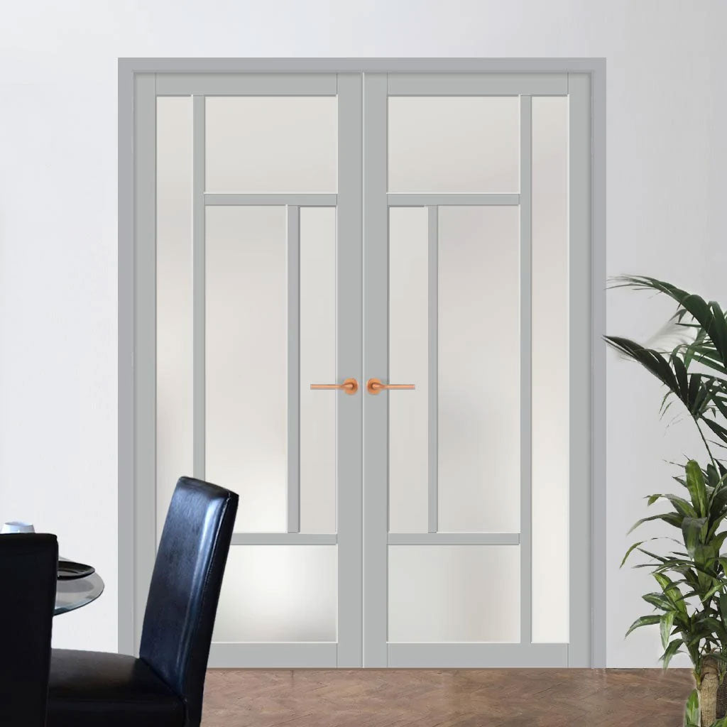 Handmade Eco-Urban Portobello 5 Pane Door Pair DD6438SG Frosted Glass - Light Grey Premium Primed