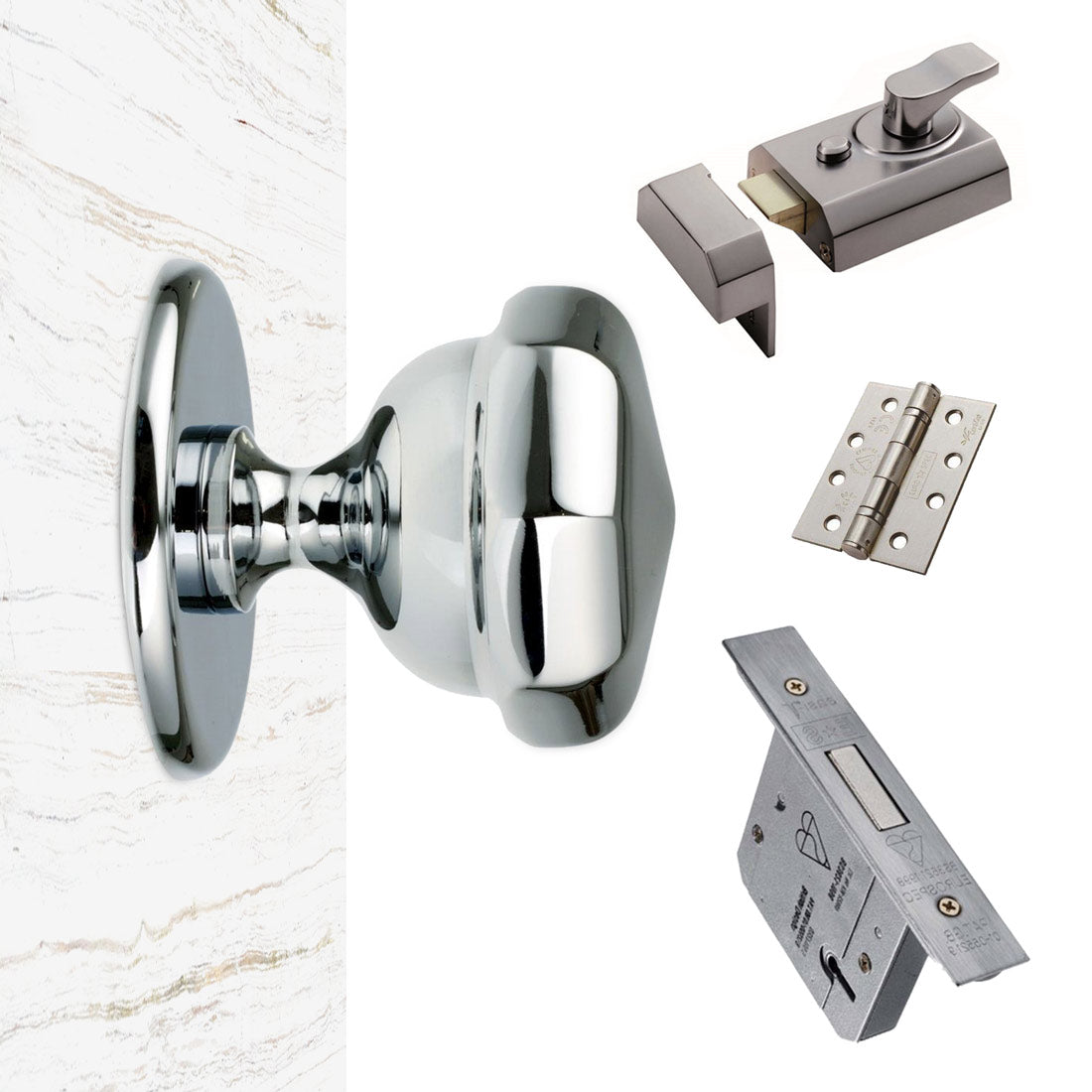 External M219 Victorian Octagonal Knob Front Door Handle Pack - Chrome Finish