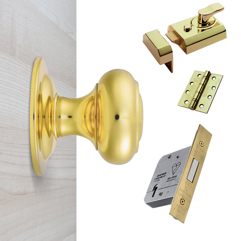 External M51 Centre Knob Front Door Handle Pack - Brass Finish