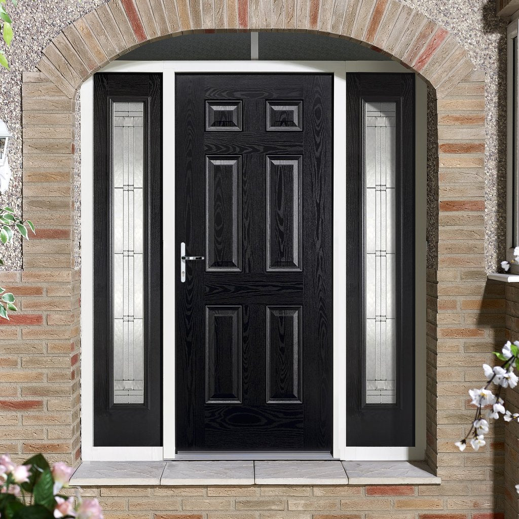 GRP Black & White Colonial 6 Panel Composite Door - Two Leaded Sidelights