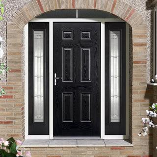Image: GRP Black & White Colonial 6 Panel Composite Door - Two Leaded Sidelights