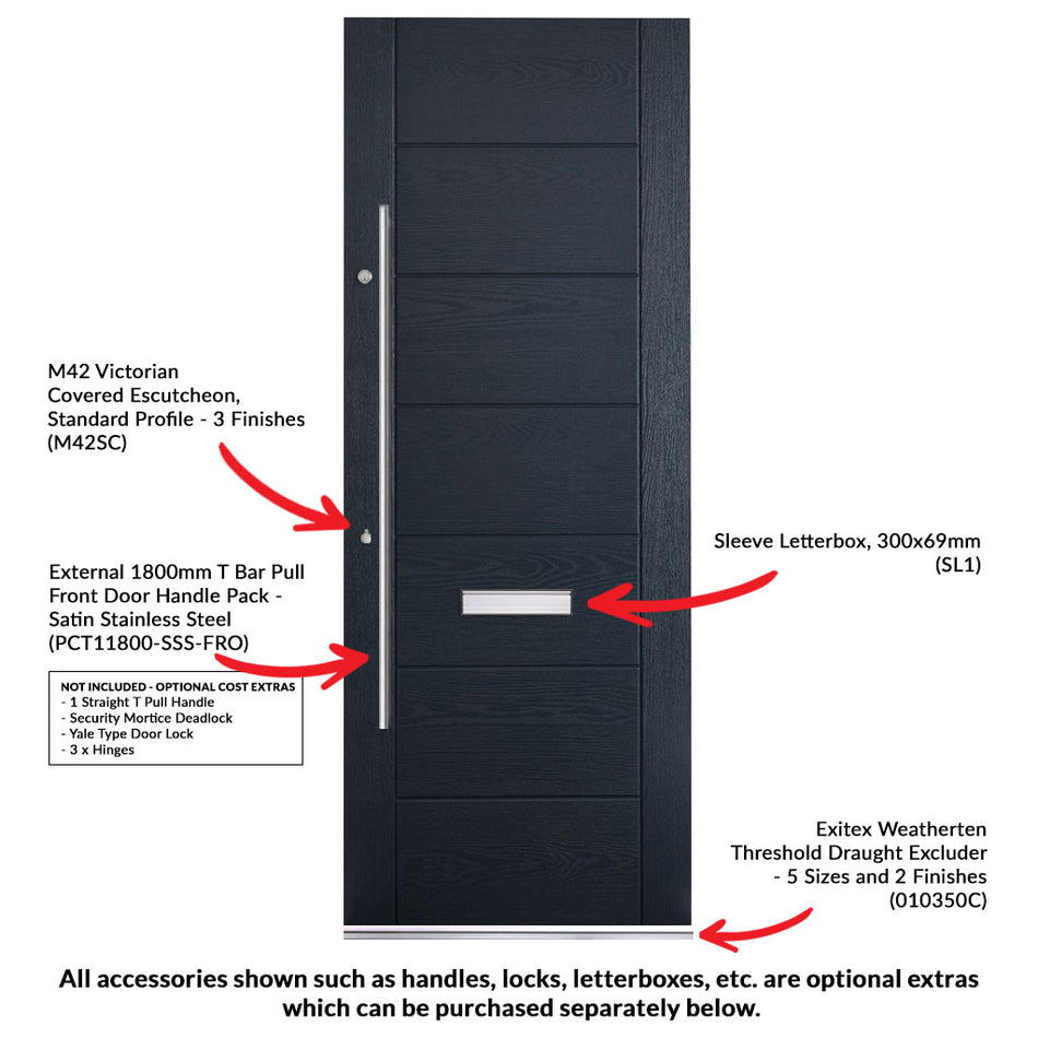 GRP Grey Modica Composite Refurbishment Front Door - Frosted Single Sidelight - No Fittings