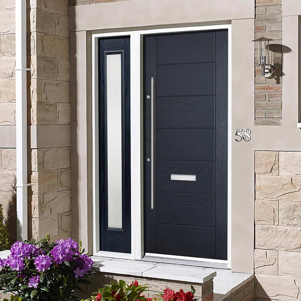 GRP Grey Modica Composite Refurbishment Front Door - Frosted Single Sidelight - No Fittings