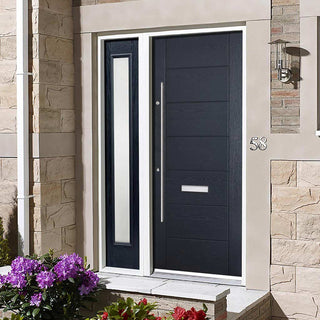 Image: GRP Grey Modica Composite Refurbishment Front Door - Frosted Single Sidelight - No Fittings