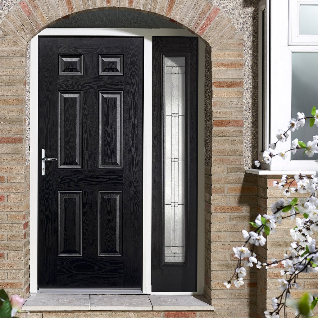 GRP Black & White Colonial 6 Panel Composite Door - Leaded Single Sidelight