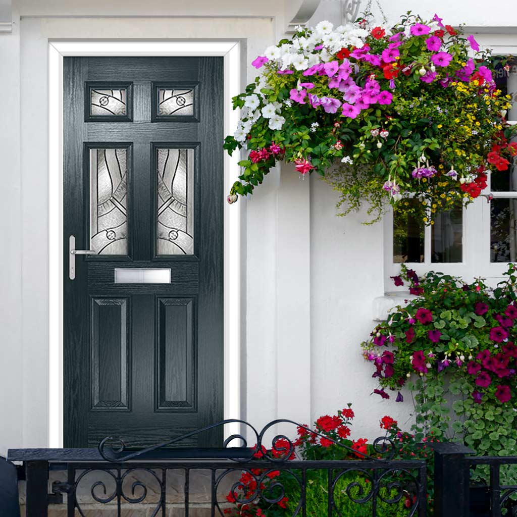 Premium Composite Front Door Set - Camarque 4 Abstract Glass - Shown in Anthracite Grey