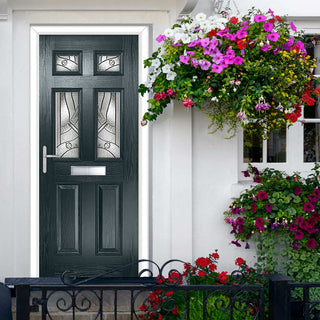 Image: Premium Composite Front Door Set - Camarque 4 Abstract Glass - Shown in Anthracite Grey