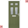 Premium Composite Front Door Set - Camarque 4 Ice Edge Glass - Shown in Reed Green