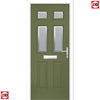 Premium Composite Front Door Set - Camarque 4 Ice Edge Glass - Shown in Reed Green