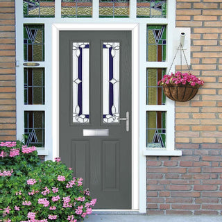 Image: Premium Composite Front Door Set - Esprit 2 Winestead Blue Glass - Shown in Mouse Grey