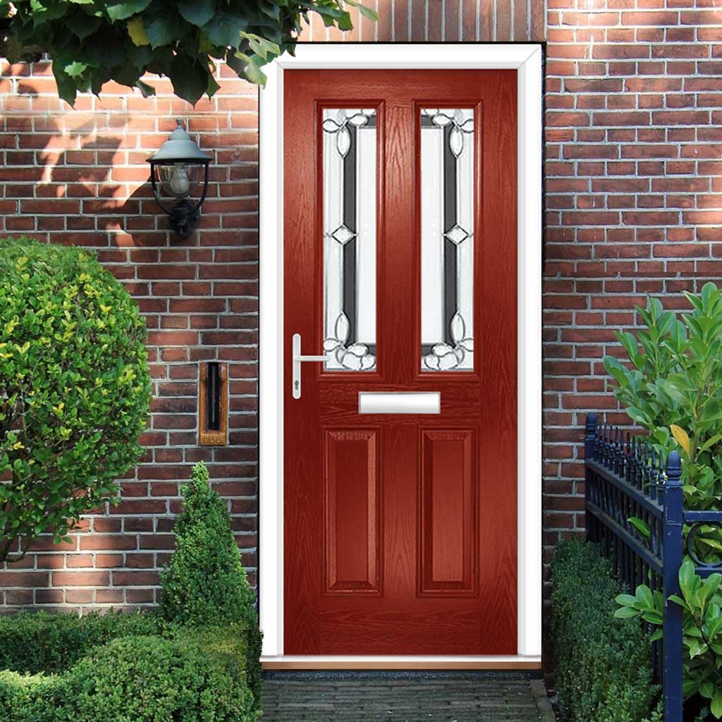 Premium Composite Front Door Set - Esprit 2 Winestead Grey Glass - Shown in Red