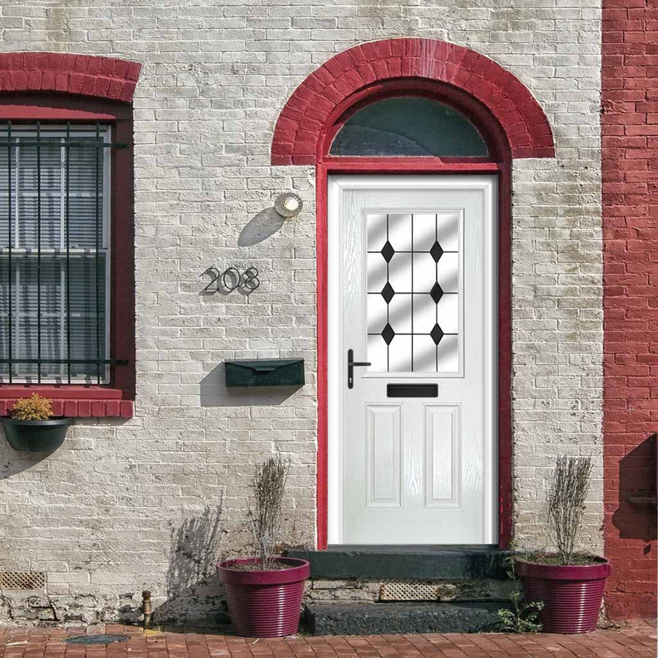 Premium Composite Front Door Set - Mulsanne 1 Diamond Black Glass - Shown in White