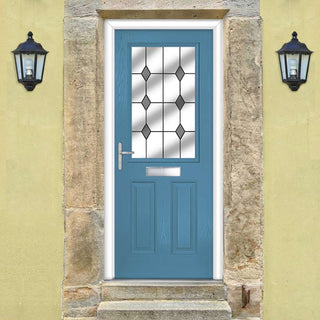 Image: Premium Composite Front Door Set - Mulsanne 1 Diamond Grey Glass - Shown in Pastel Blue