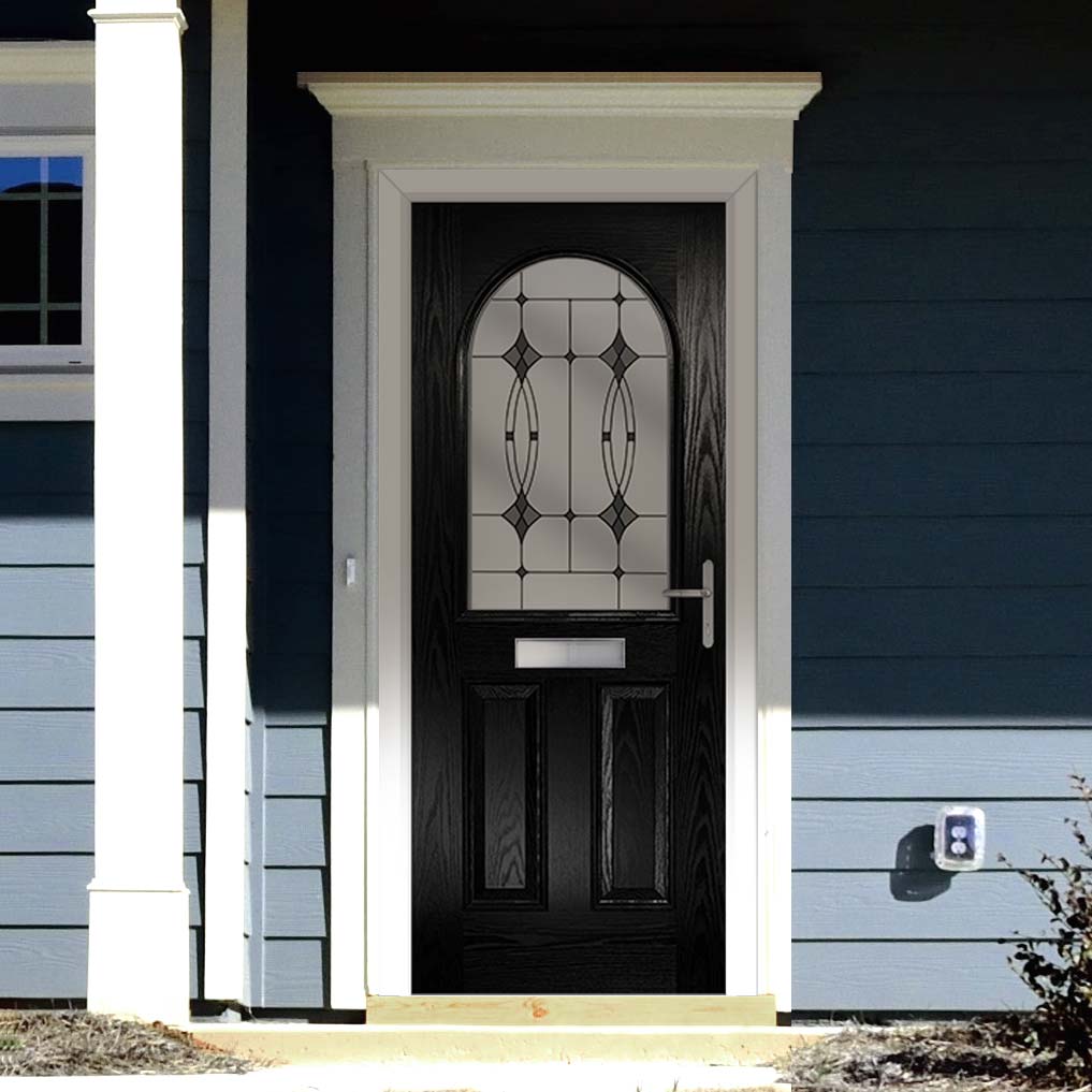 Premium Composite Front Door Set - Snipe 1 Laptev Black Glass - Shown in Black