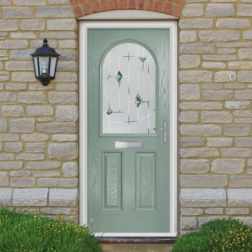 Premium Composite Front Door Set - Snipe 1 Murano Green Glass - Shown in Chartwell Green