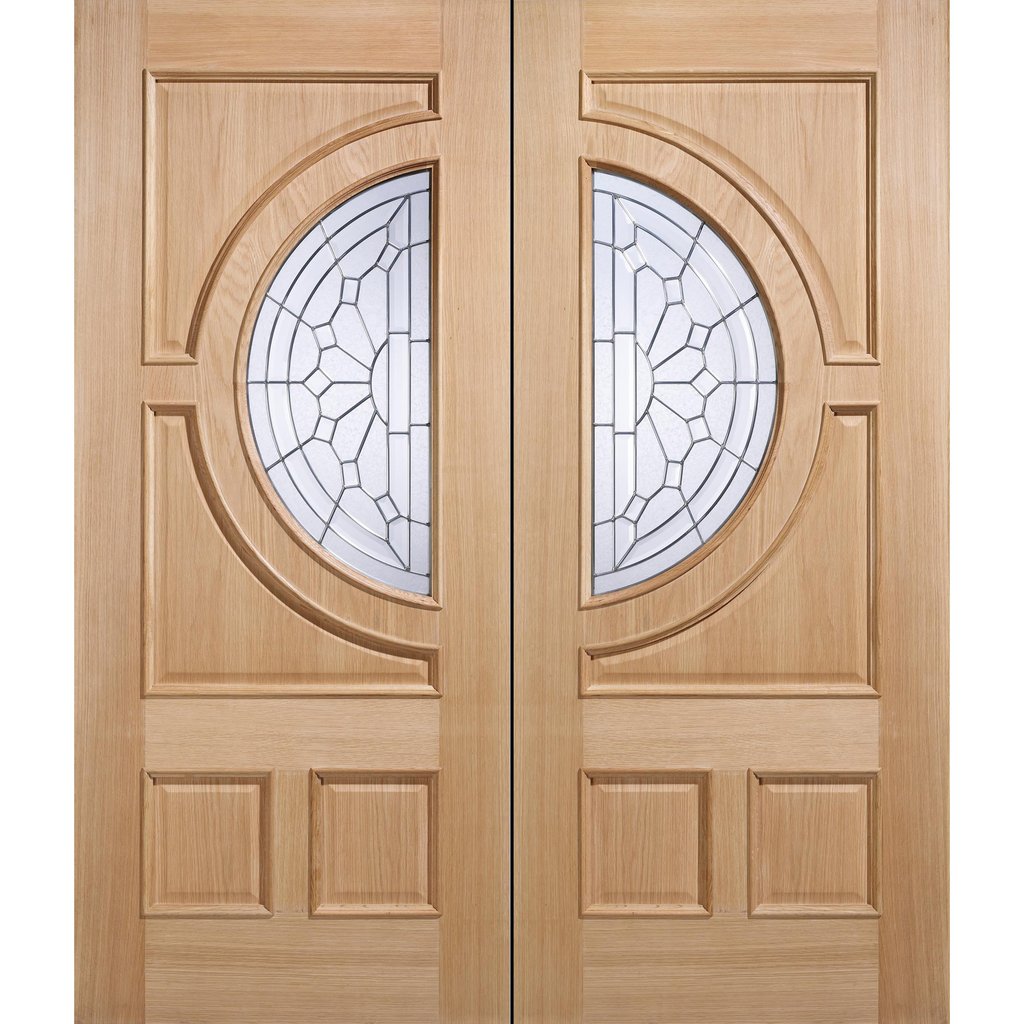 Empress External Oak Door Pair - Zinc Bevel Clear Tri Glazing