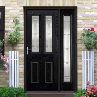 Image: GRP Black & White Malton Leaded Double Glazed Composite Door - Leaded Single Sidelight