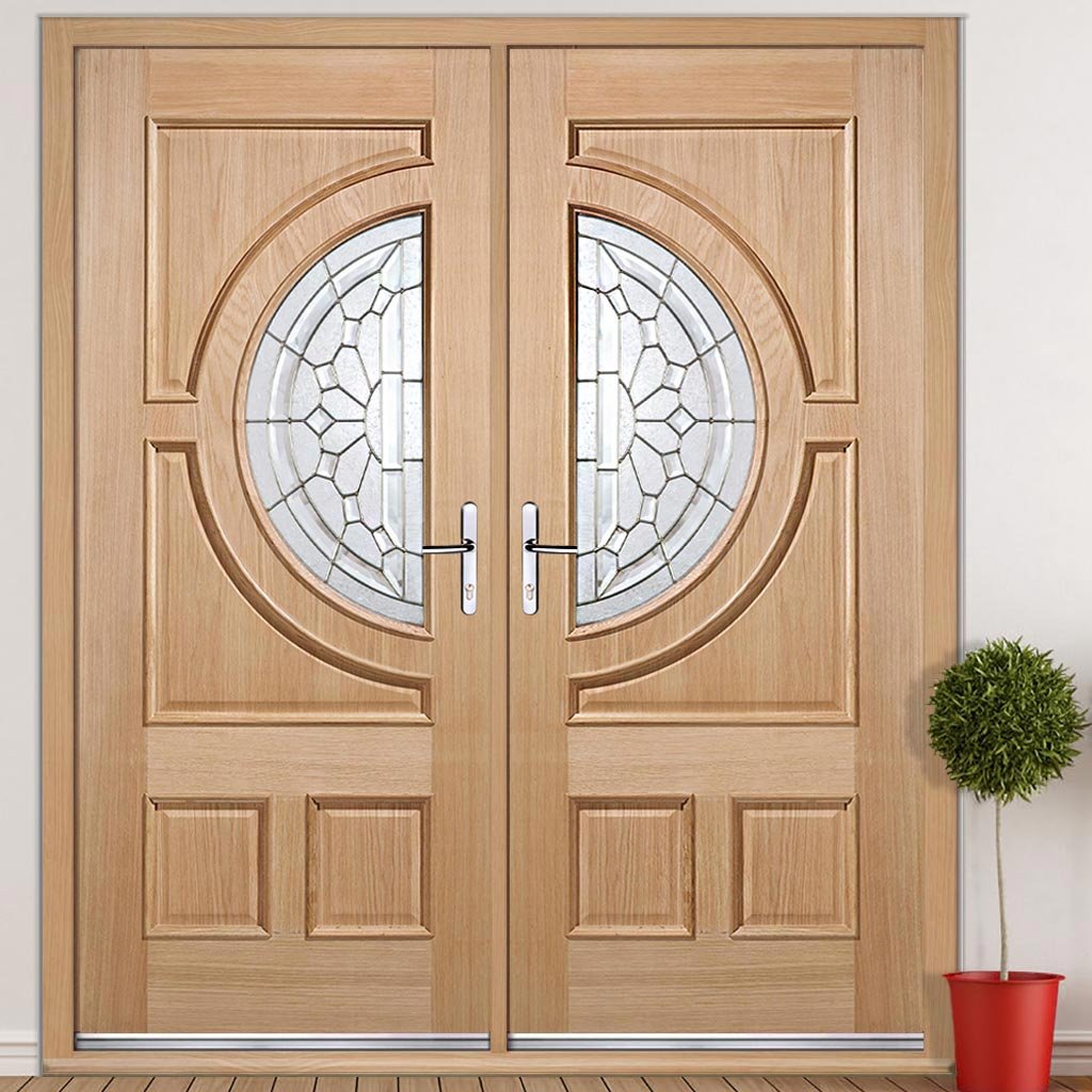 Empress External Oak Door Pair - Zinc Bevel Clear Tri Glazing