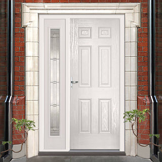 Image: GRP White Colonial 6 Panel Composite Door - Leaded Single Sidelight