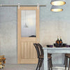 Saturn Tubular Stainless Steel Sliding Track & Belize Oak Door - Silkscreen Etched Glass - Prefinished