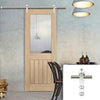 Saturn Tubular Stainless Steel Sliding Track & Belize Oak Door - Silkscreen Etched Glass - Prefinished