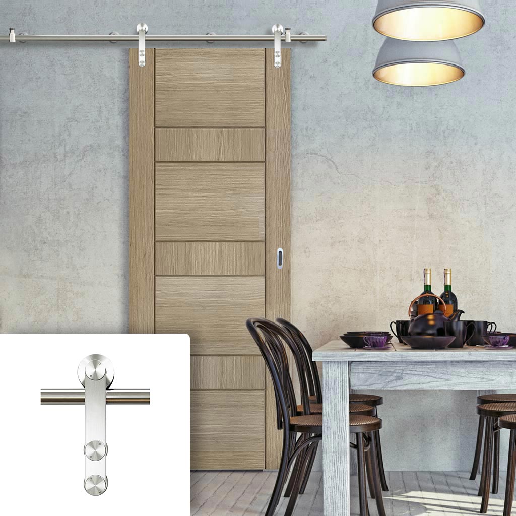 Saturn Tubular Stainless Steel Sliding Track & Edmonton Light Grey Door - Prefinished