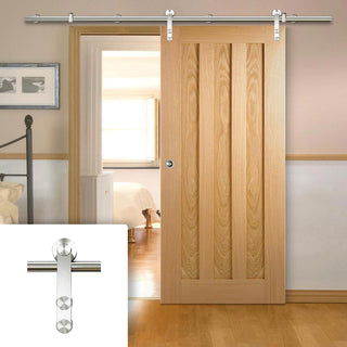 Image: Saturn Tubular Stainless Steel Sliding Track & Idaho 3 Panel Oak Door - Unfinished