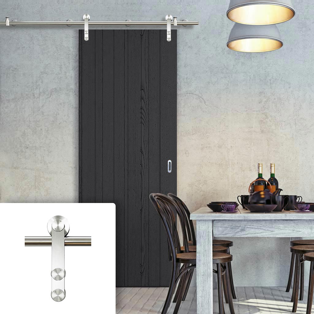 Saturn Tubular Stainless Steel Sliding Track & Laminate Montreal Black Door - Prefinished