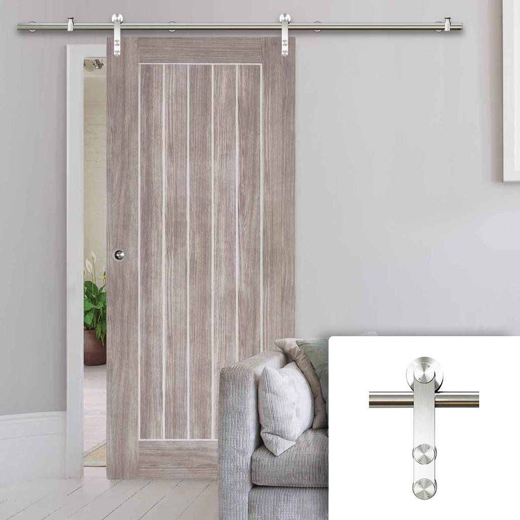 Saturn Tubular Stainless Steel Sliding Track & Laminate Mexicano Light Grey Door - Prefinished