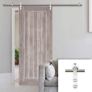 Image: Saturn Tubular Stainless Steel Sliding Track & Laminate Mexicano Light Grey Door - Prefinished